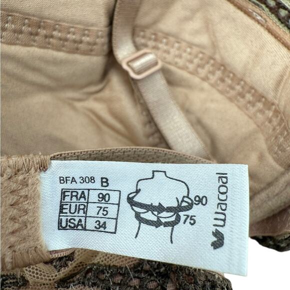 Wacoal Elegant Lace Embroidered Bra - Cream with Black Lace Trim 34B Adjustable - Picture 4 of 4